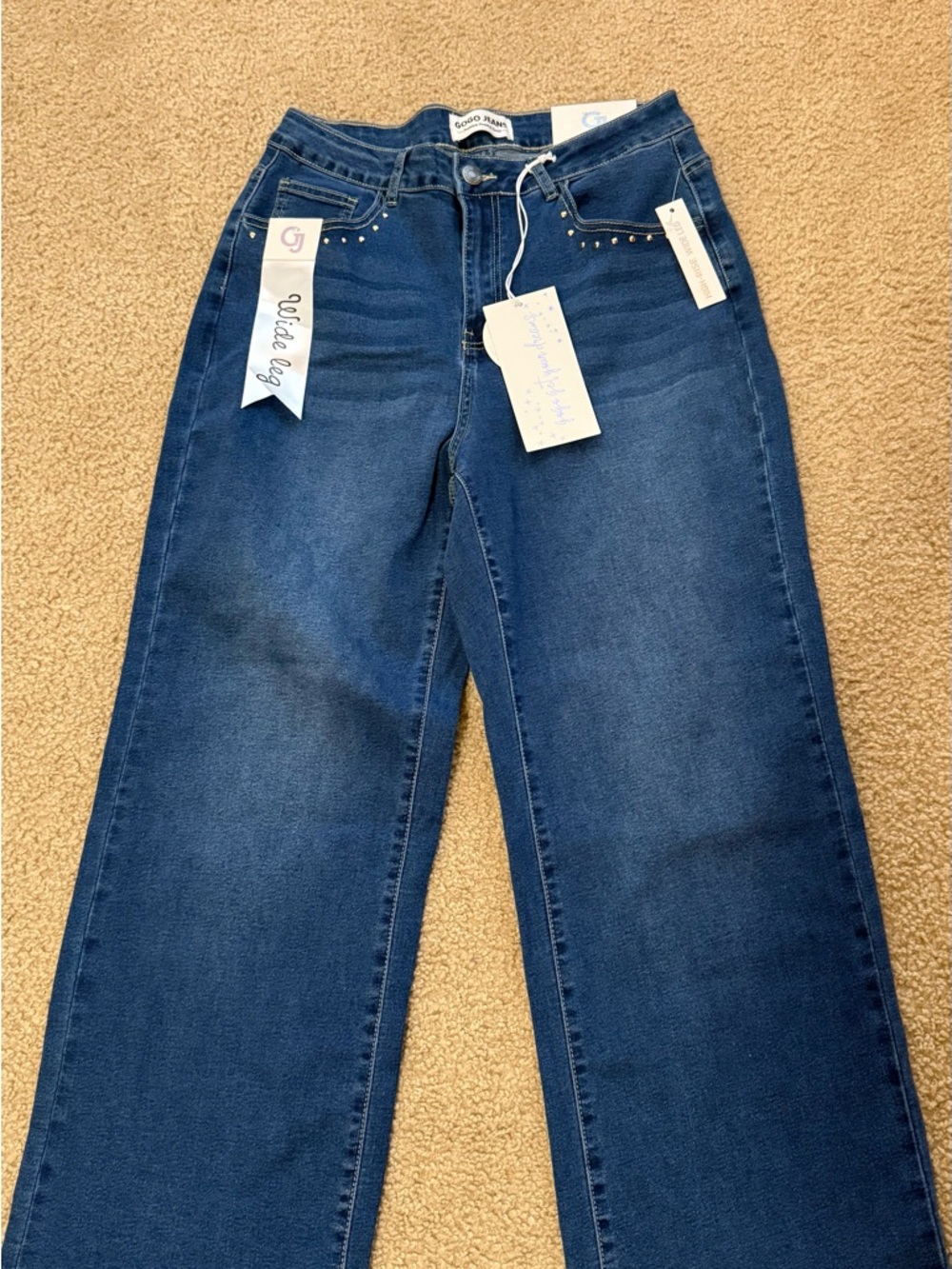 GOGO Dark Blue Wide-Leg Jeans with Studded Detail